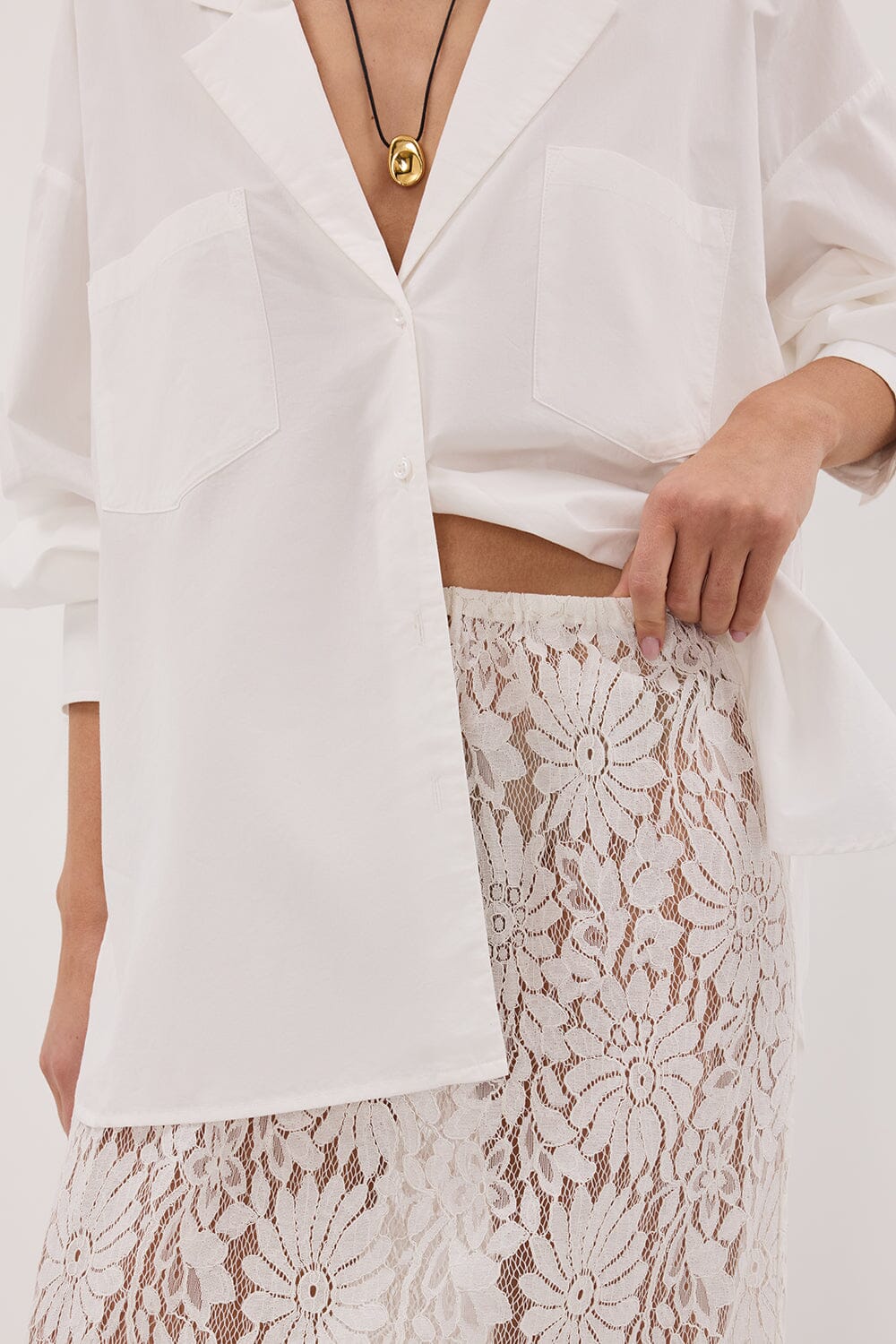 WILMA WHITE LACE MIDI SKIRT