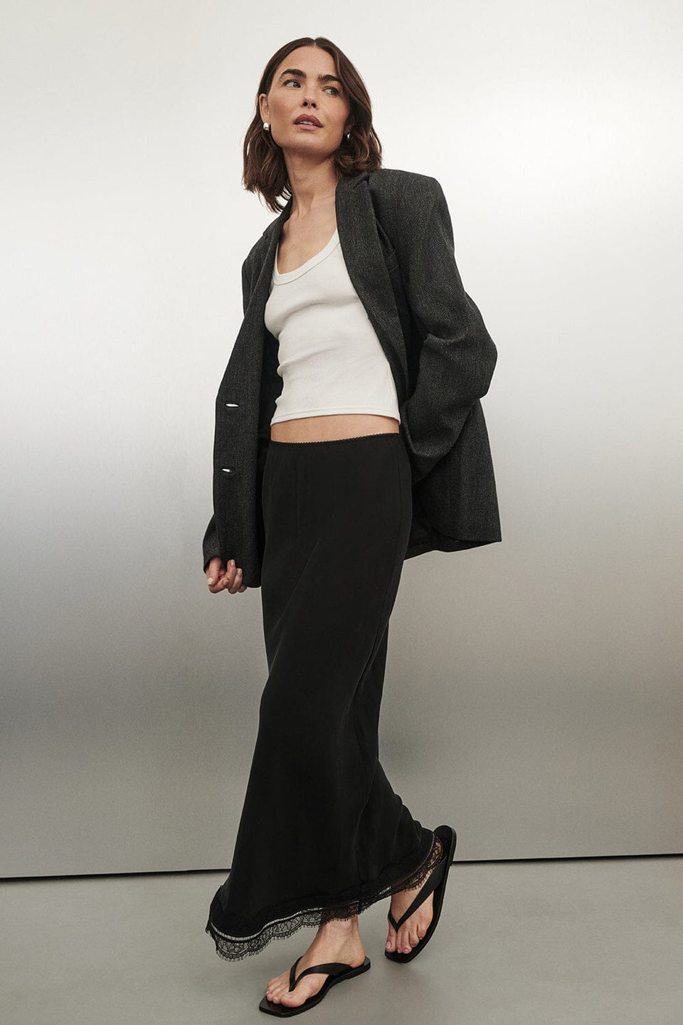 ANDREA BLACK CUPRO MIDI SKIRT