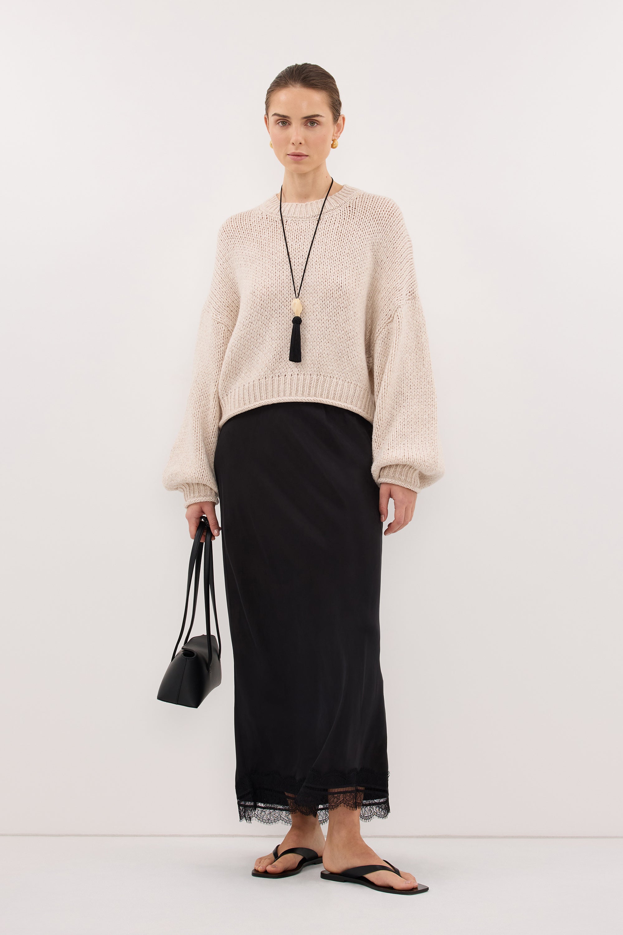 ANDREA BLACK CUPRO MIDI SKIRT