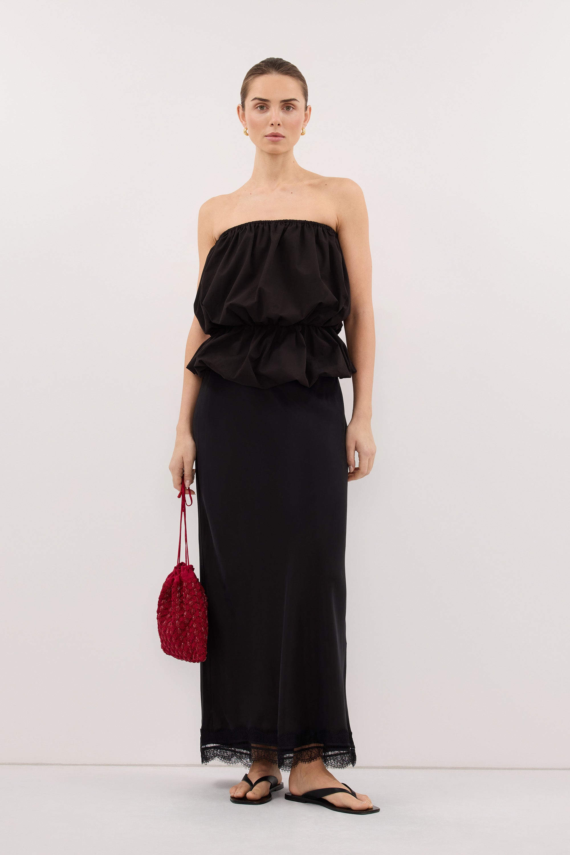 ANDREA BLACK CUPRO MIDI SKIRT