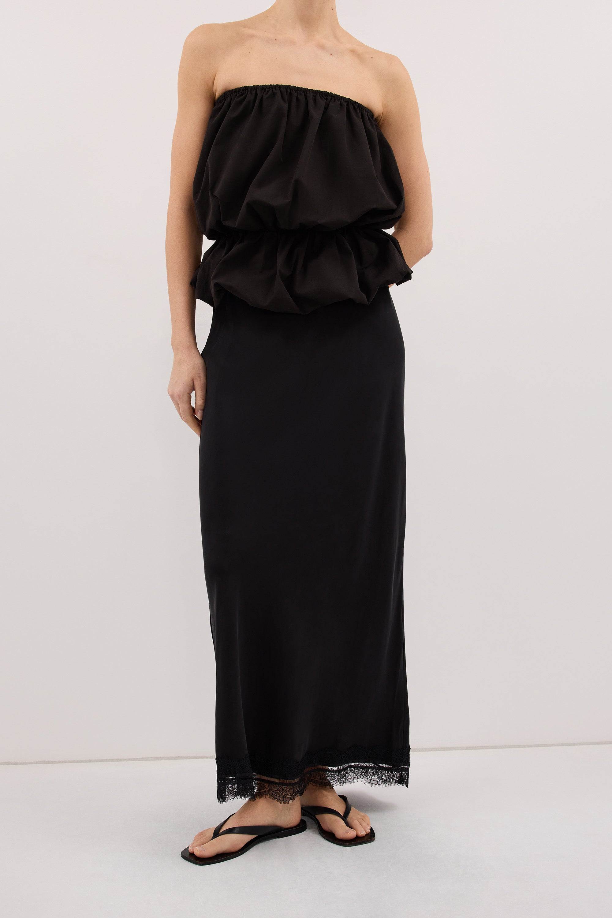 ANDREA BLACK CUPRO MIDI SKIRT