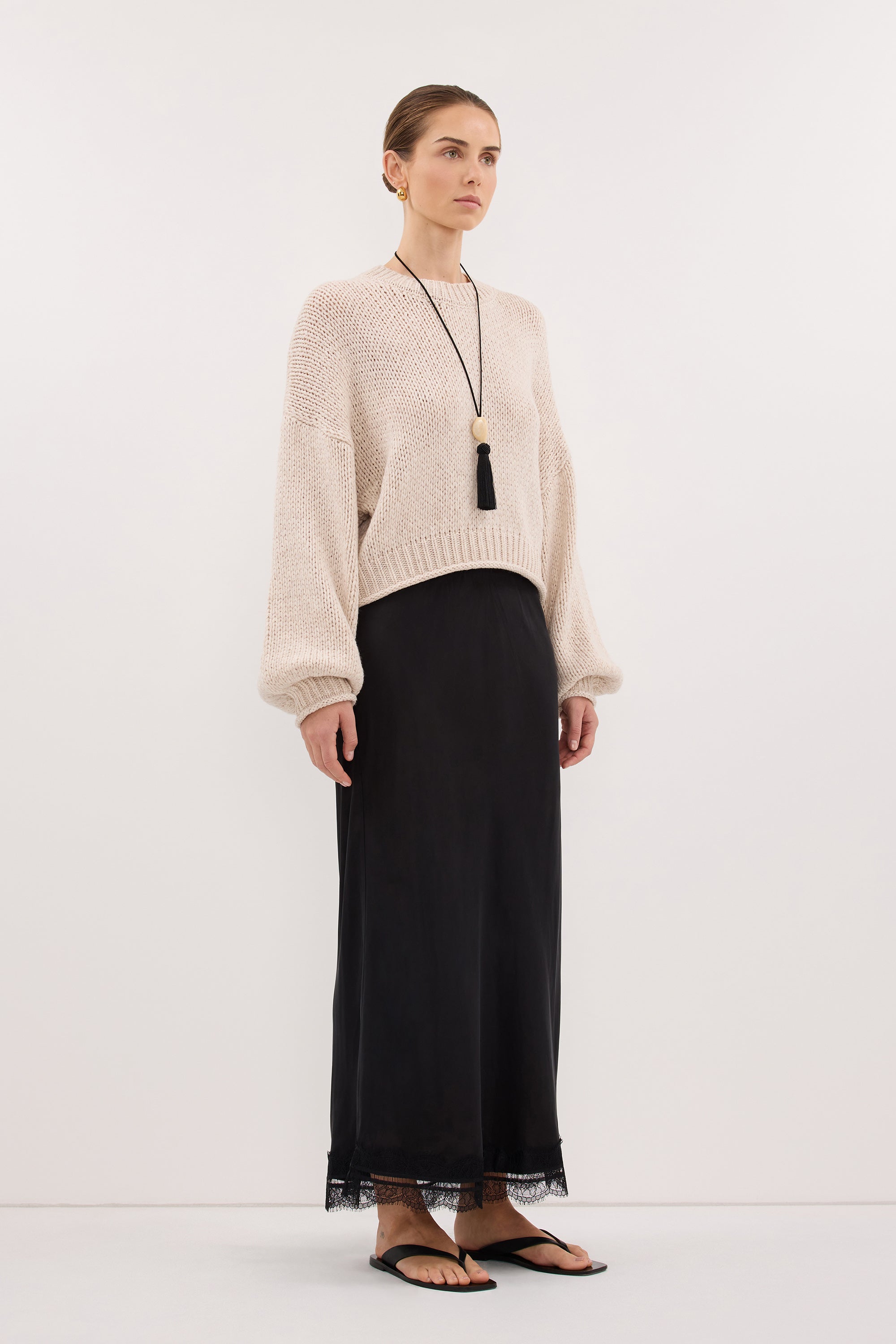 ANDREA BLACK CUPRO MIDI SKIRT