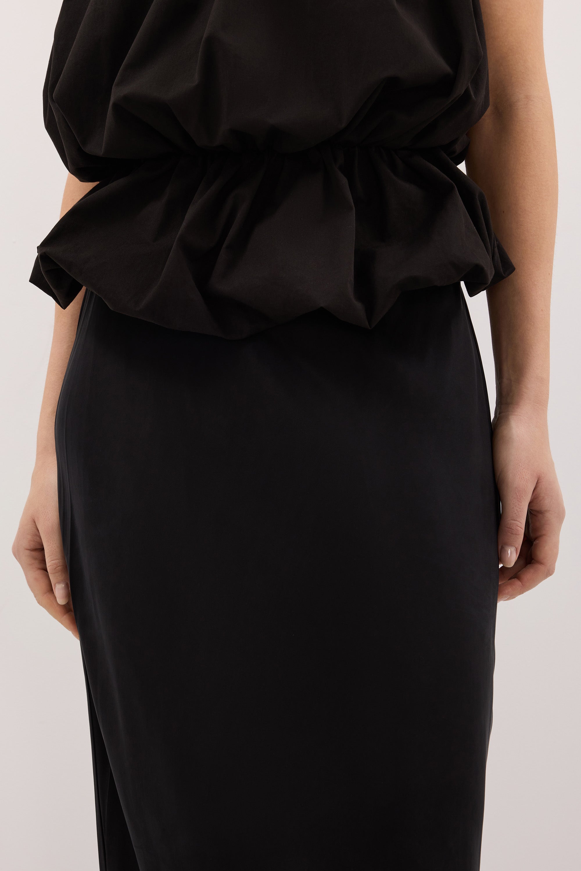 ANDREA BLACK CUPRO MIDI SKIRT