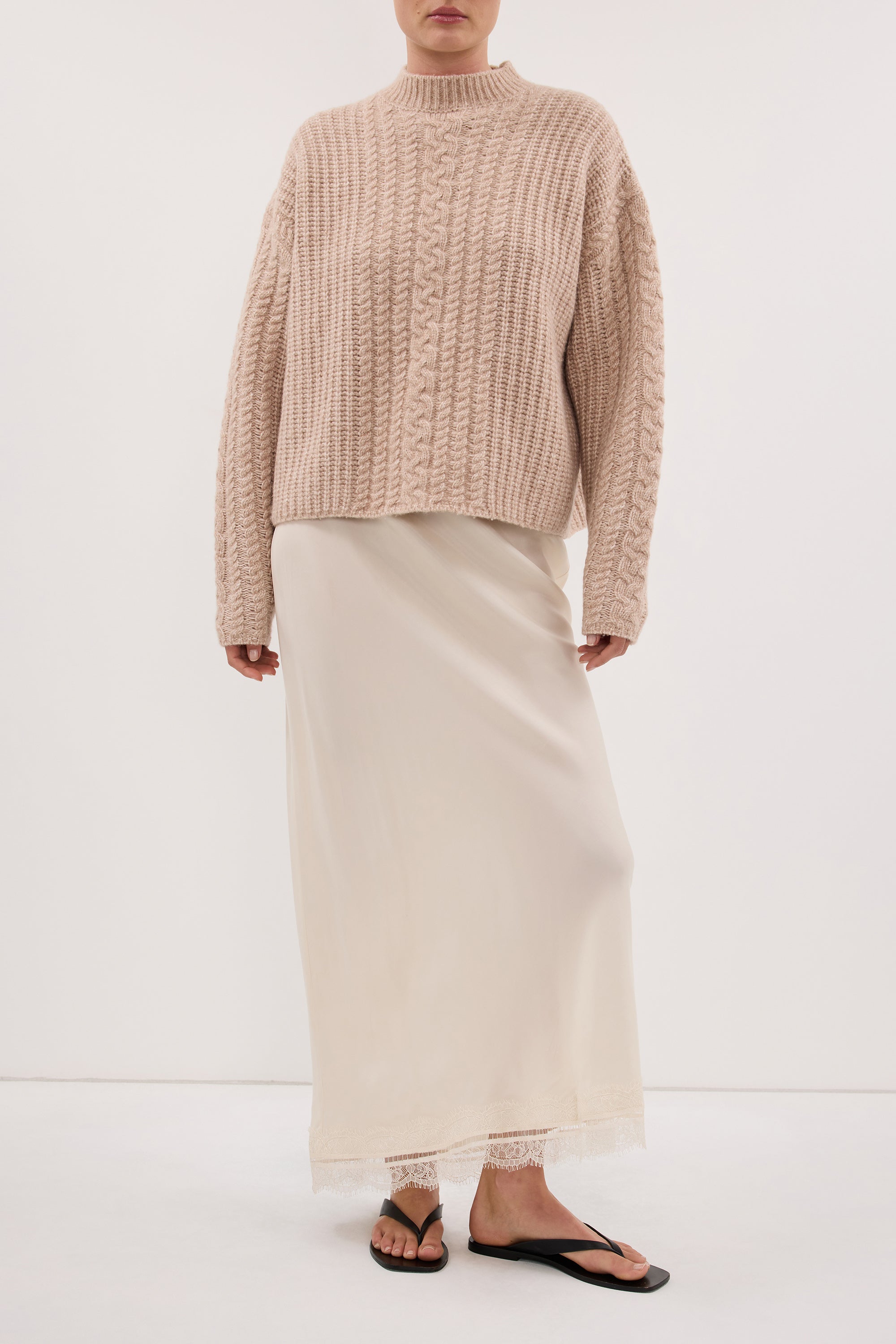 ANDREA SANDSTONE CUPRO LACE MIDI SKIRT