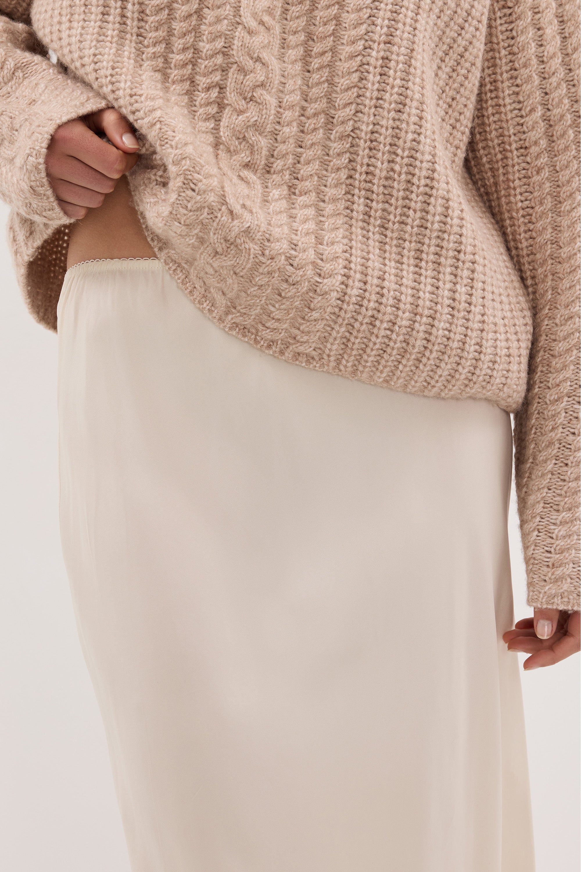 ANDREA SANDSTONE CUPRO LACE MIDI SKIRT