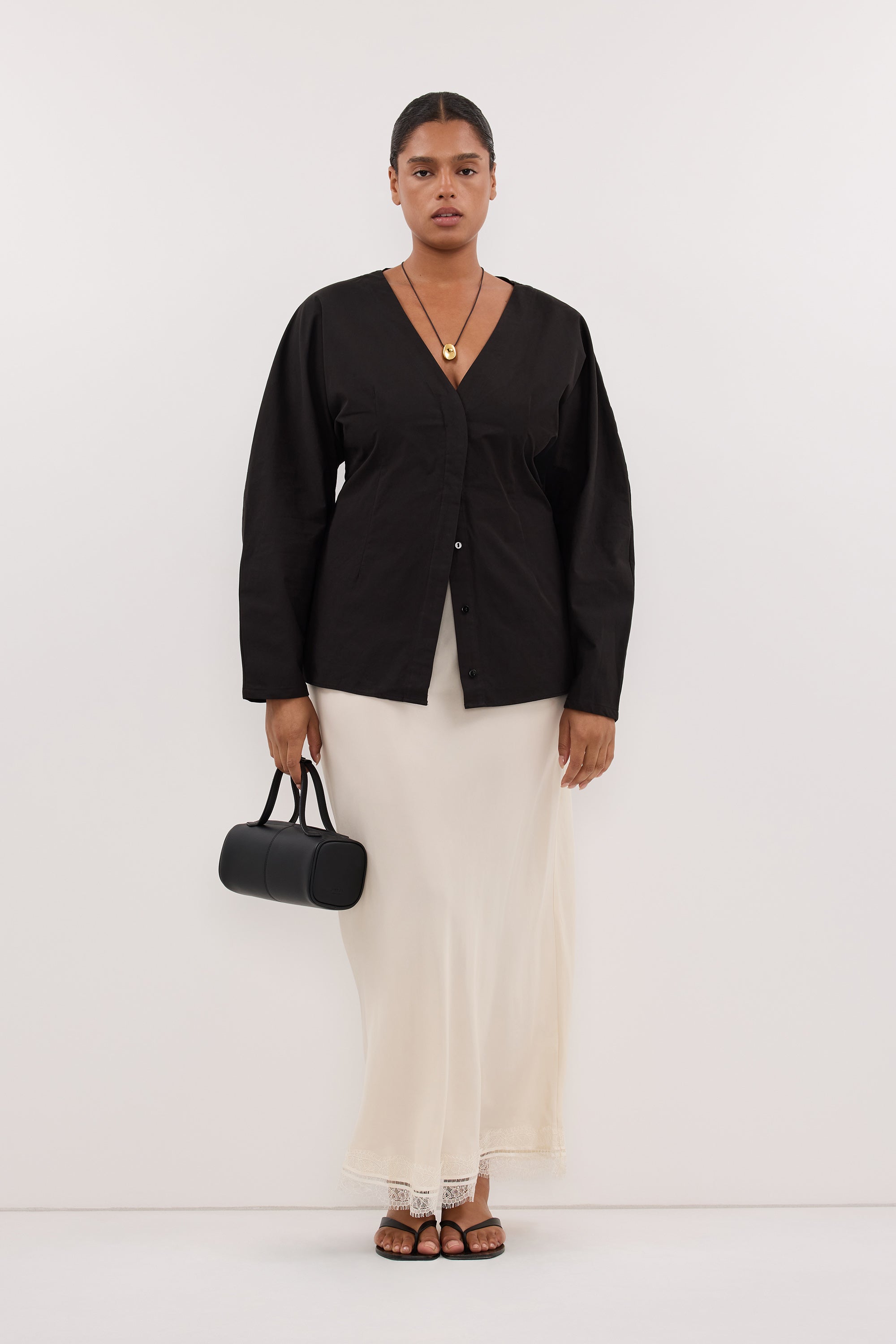 ANDREA SANDSTONE CUPRO LACE MIDI SKIRT