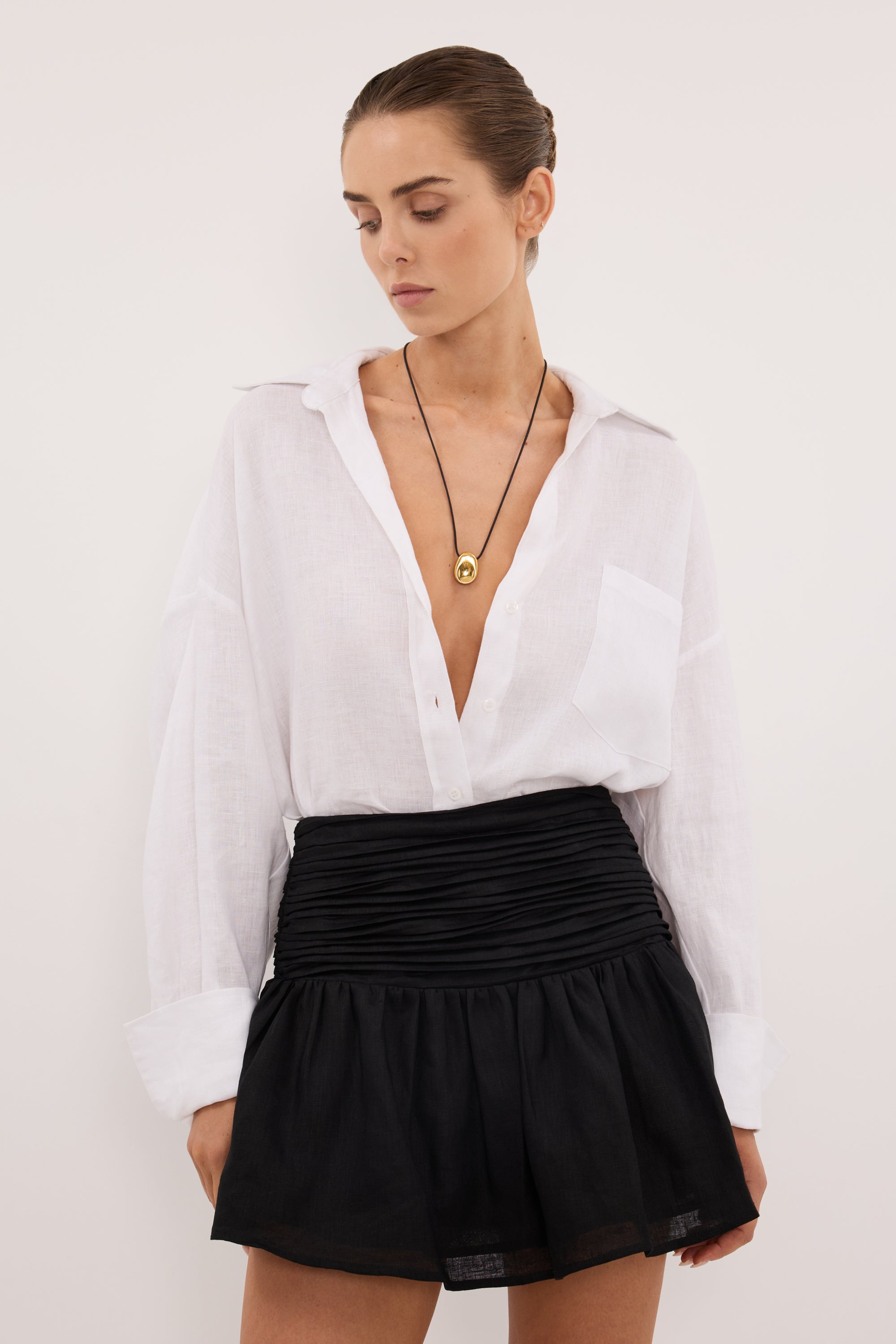 CATANIA BLACK LINEN MINI SKIRT