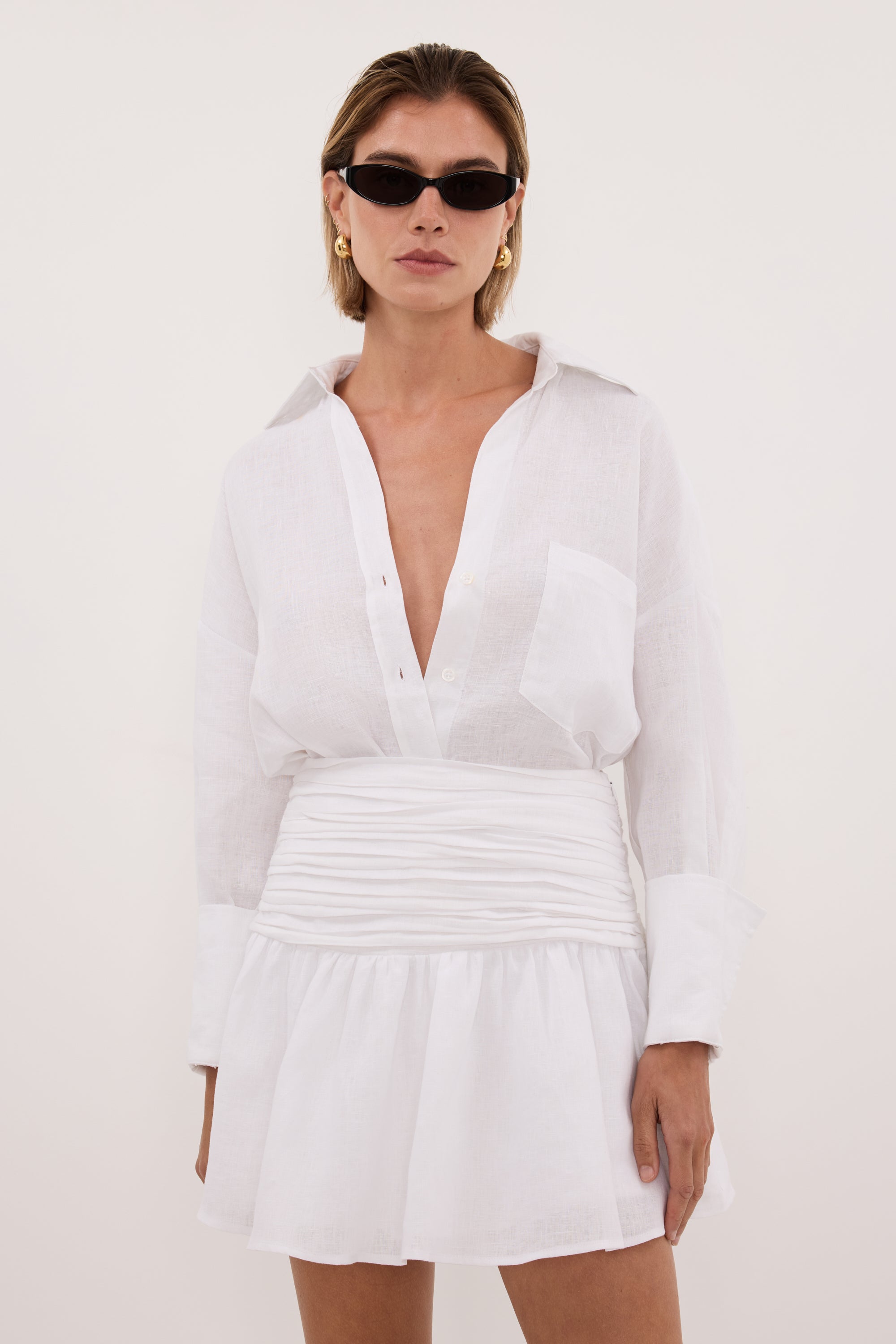 CATANIA WHITE LINEN MINI SKIRT