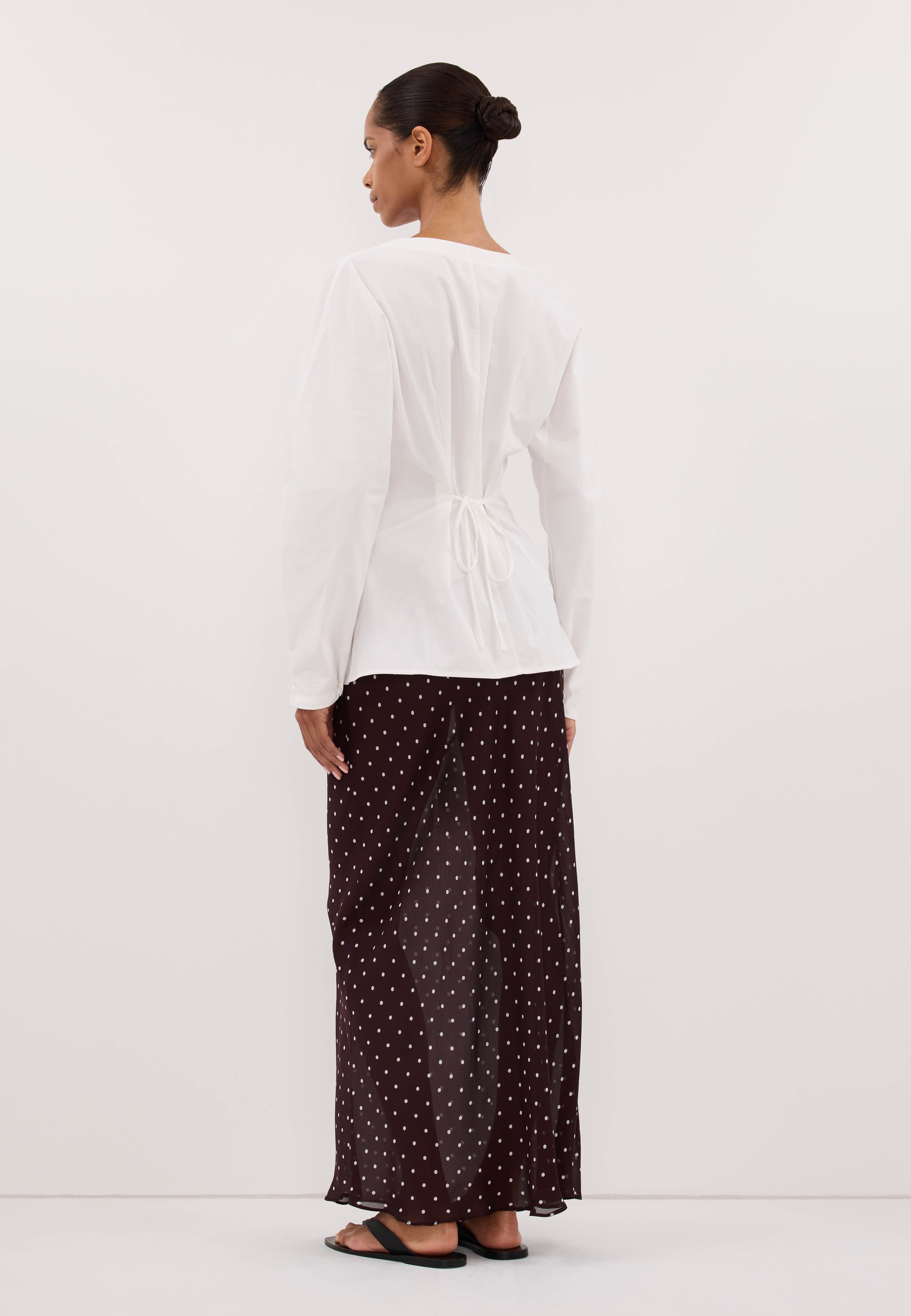 VANESSA BITTER CHOC SHEER SPOT MIDI SKIRT