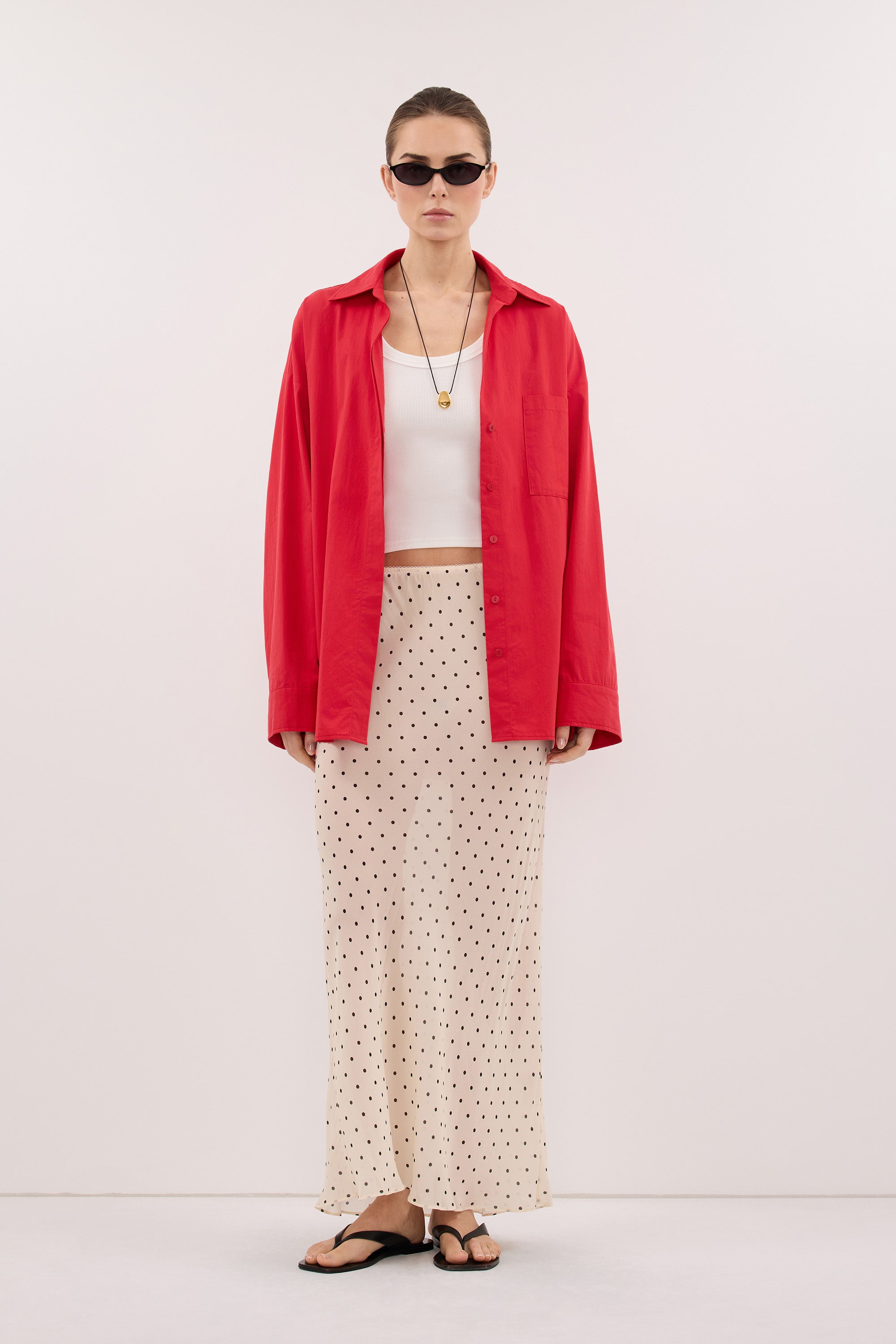 VANESSA SANDSTONE SHEER SPOT MIDI SKIRT