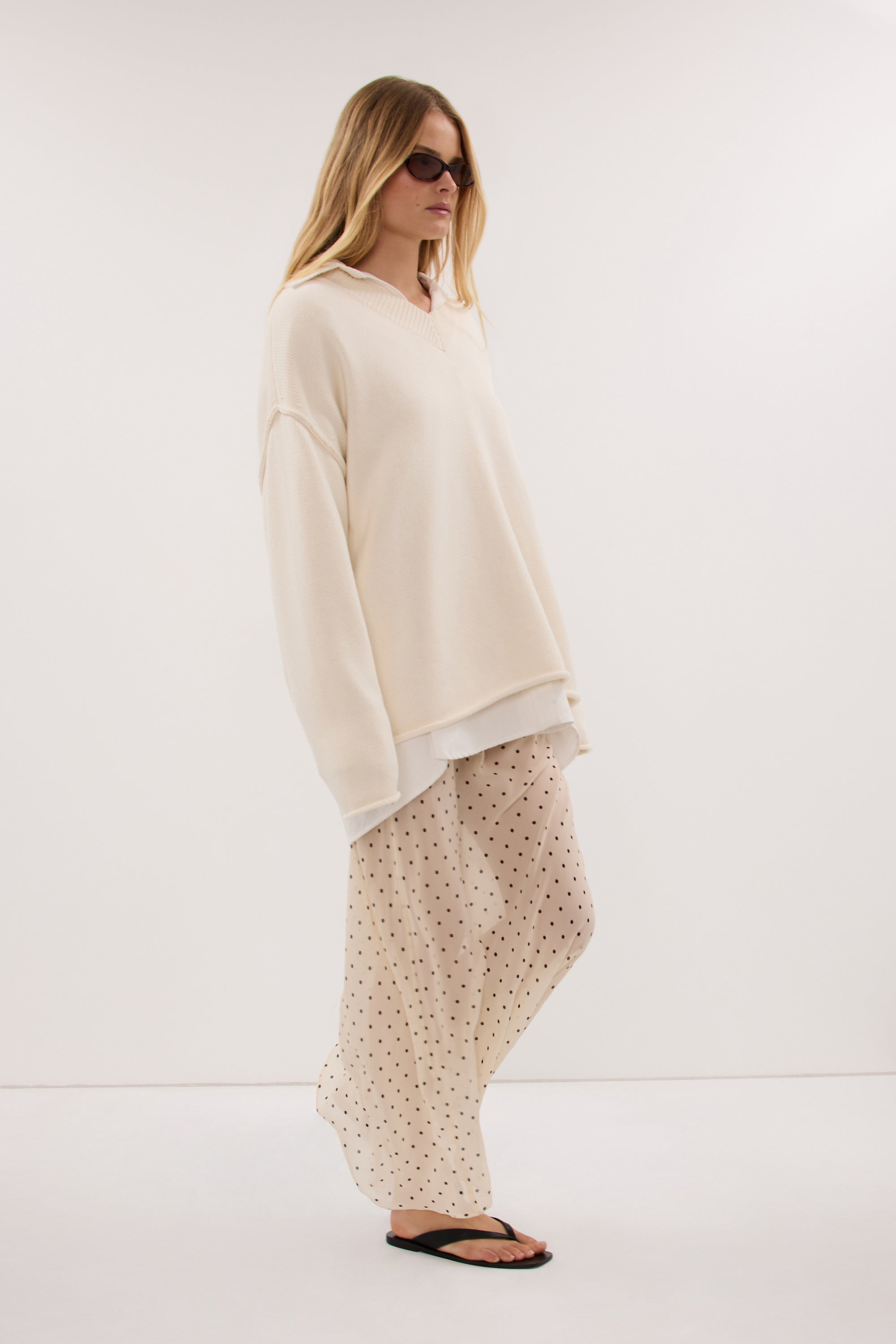 VANESSA SANDSTONE SHEER SPOT MIDI SKIRT