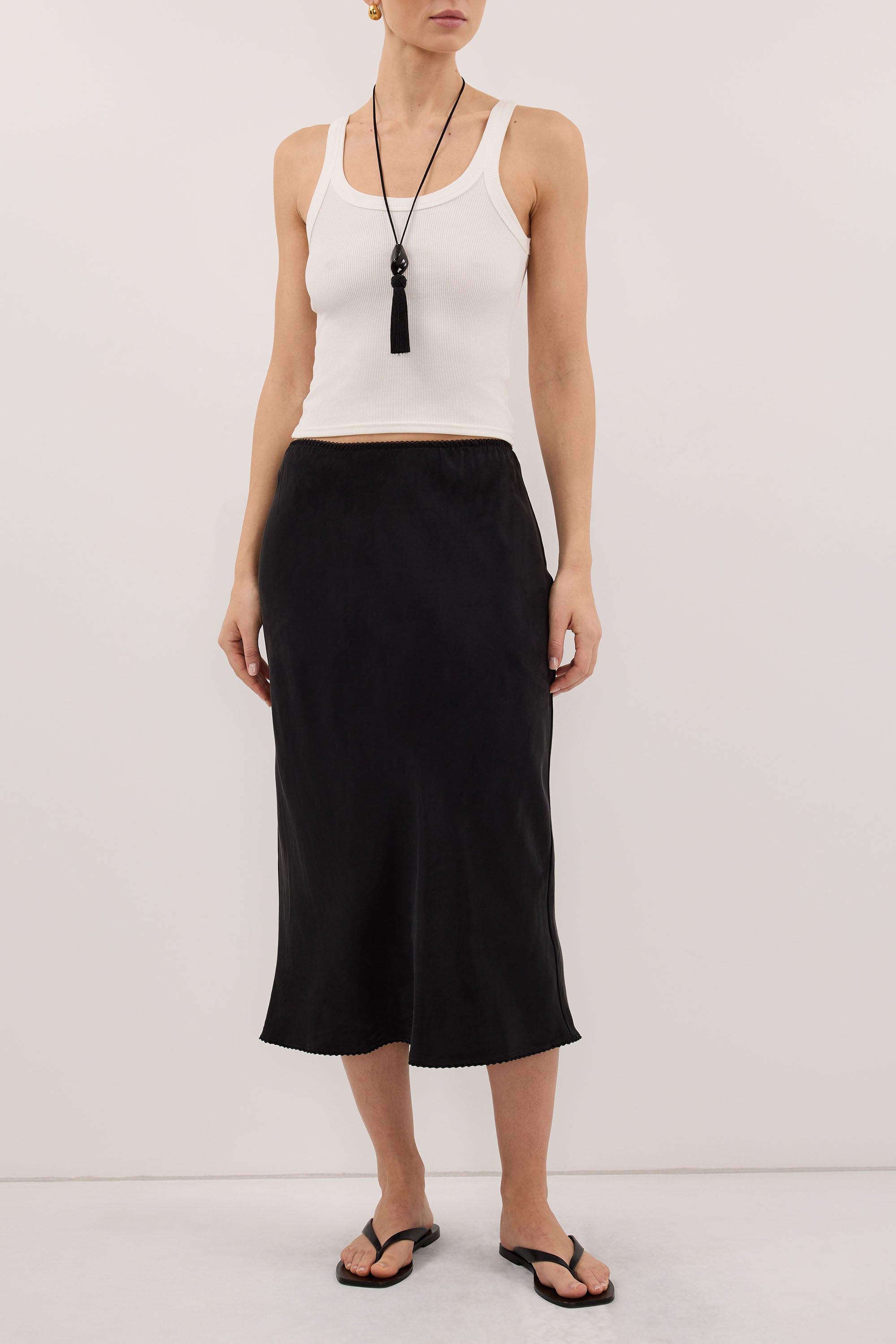 ARELIA BLACK CUPRO MIDI SKIRT
