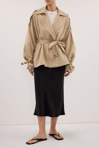 Stas wearing ARELIA BLACK CUPRO MIDI SKIRT