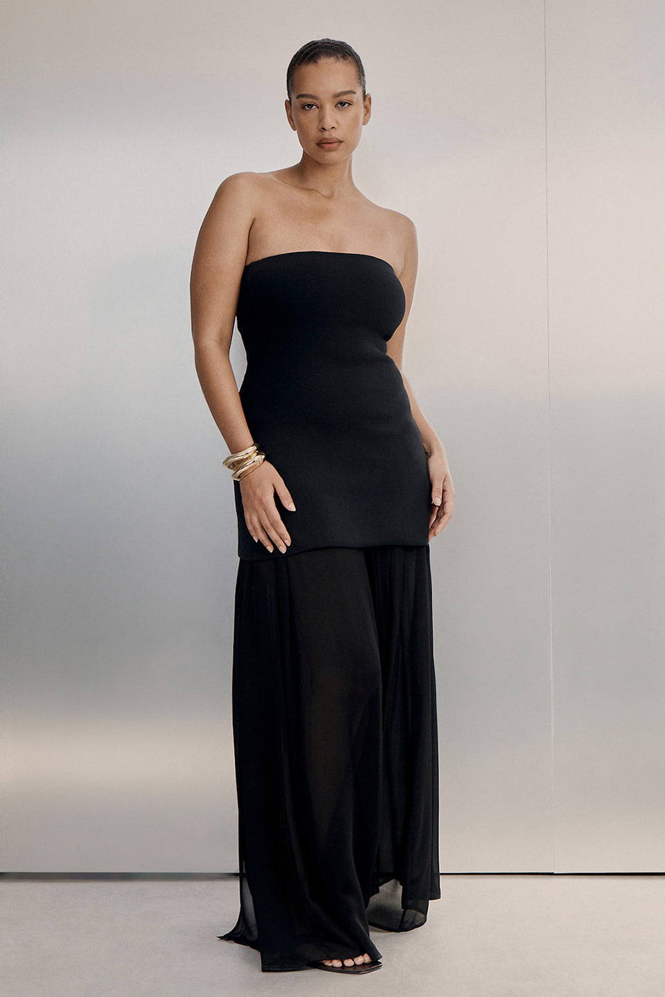 CORALIE BLACK SHEER MIDI SKIRT