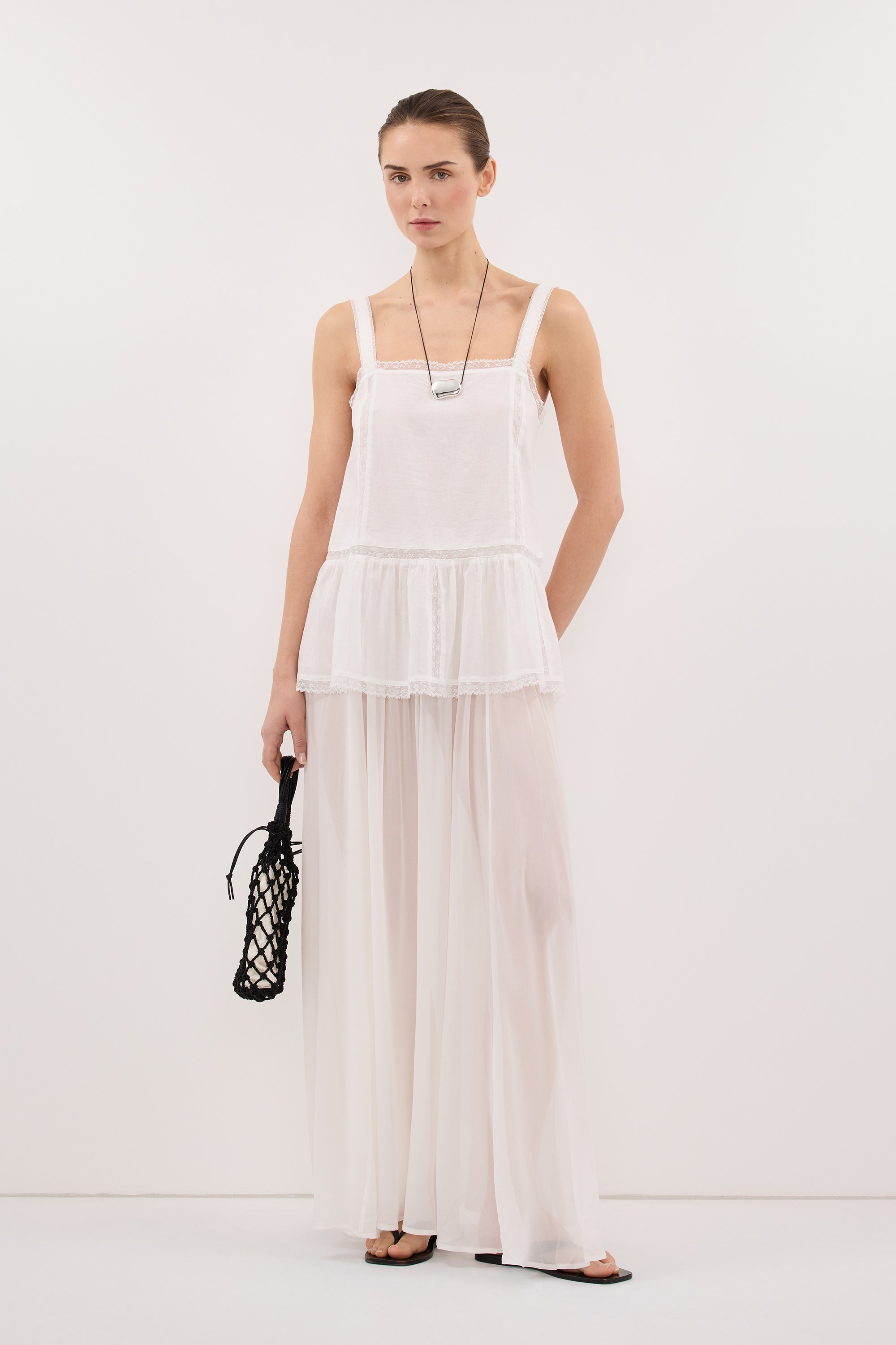 CORALIE OFF WHITE SHEER MIDI SKIRT