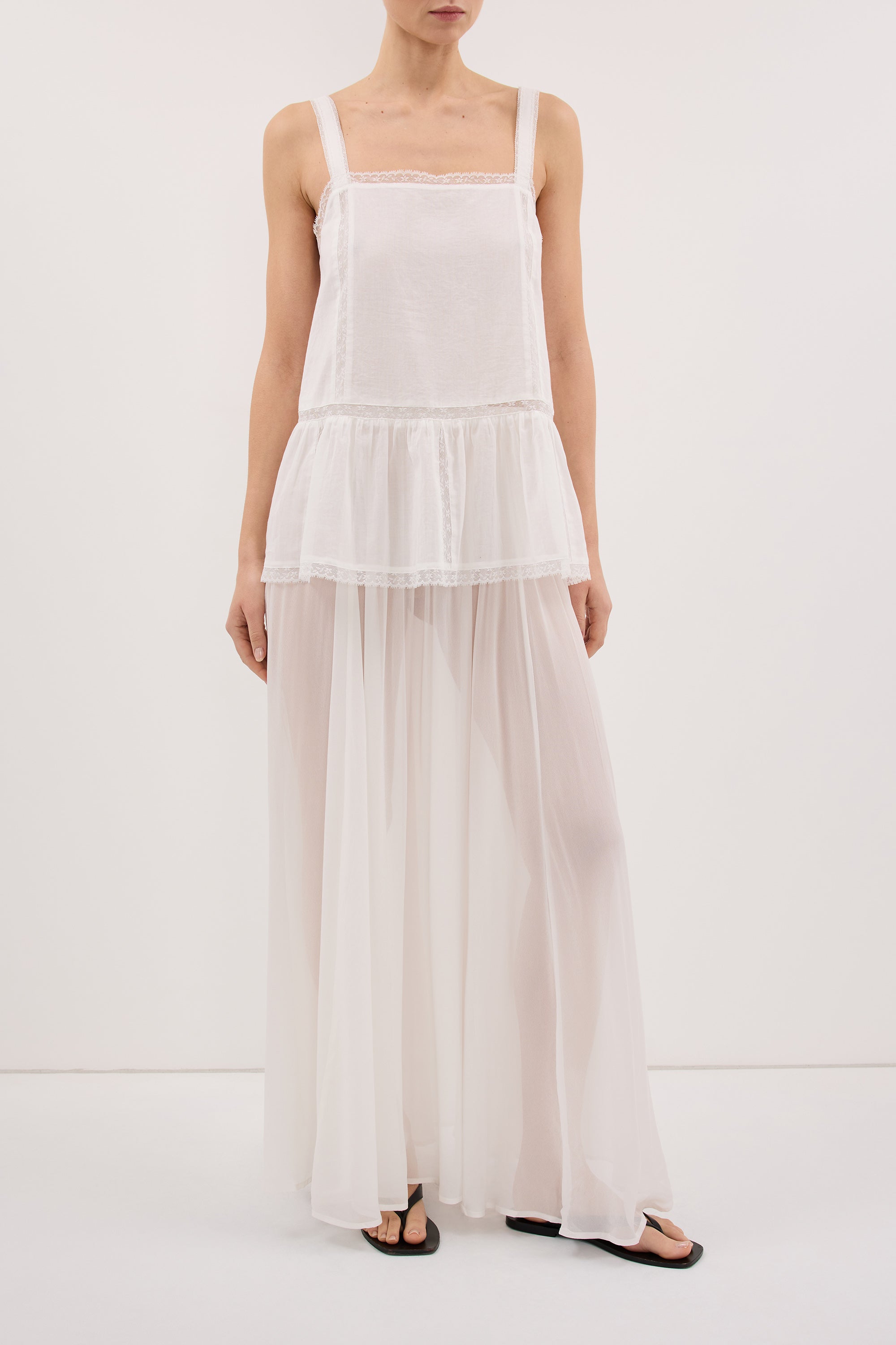 CORALIE OFF WHITE SHEER MIDI SKIRT