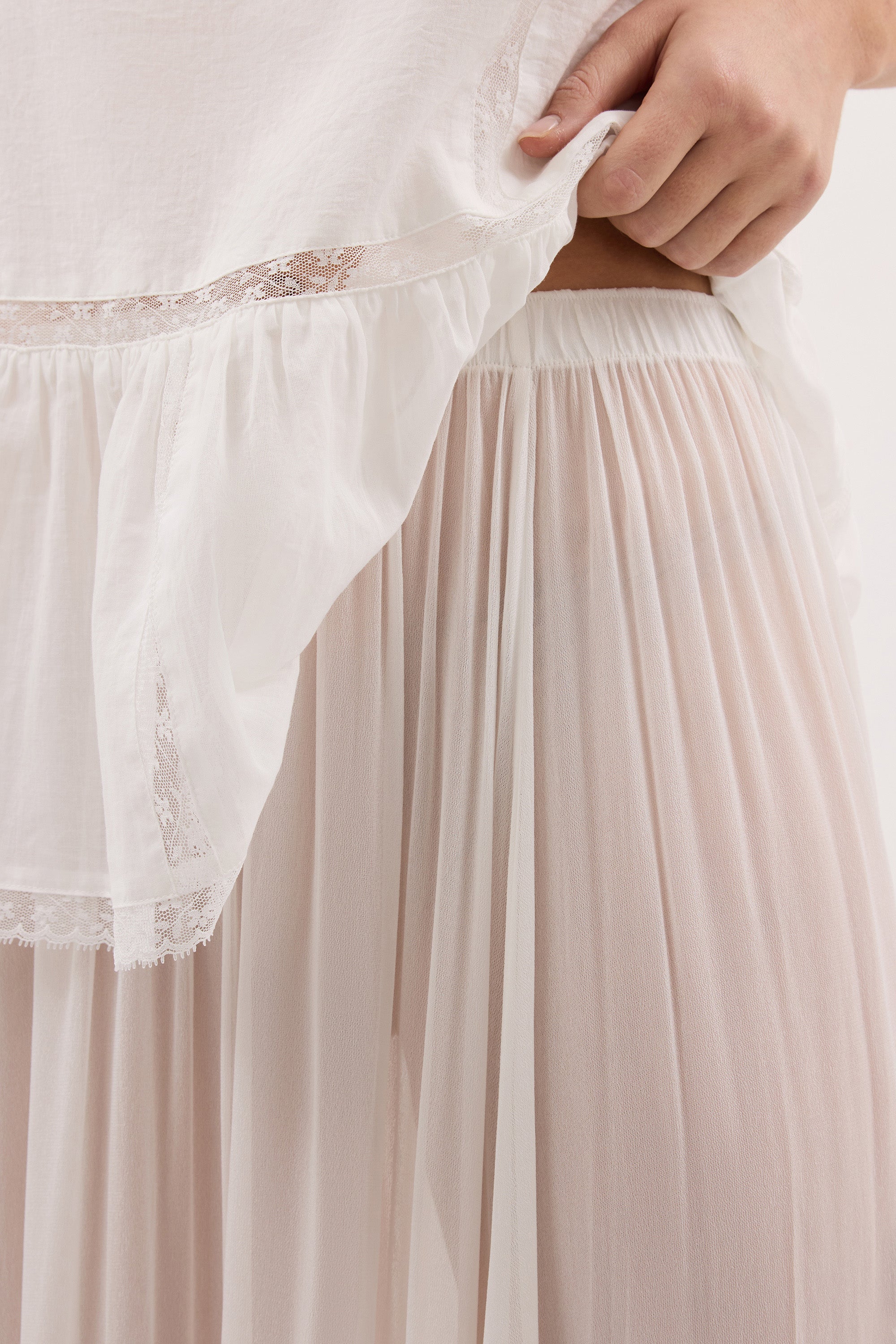 CORALIE OFF WHITE SHEER MIDI SKIRT