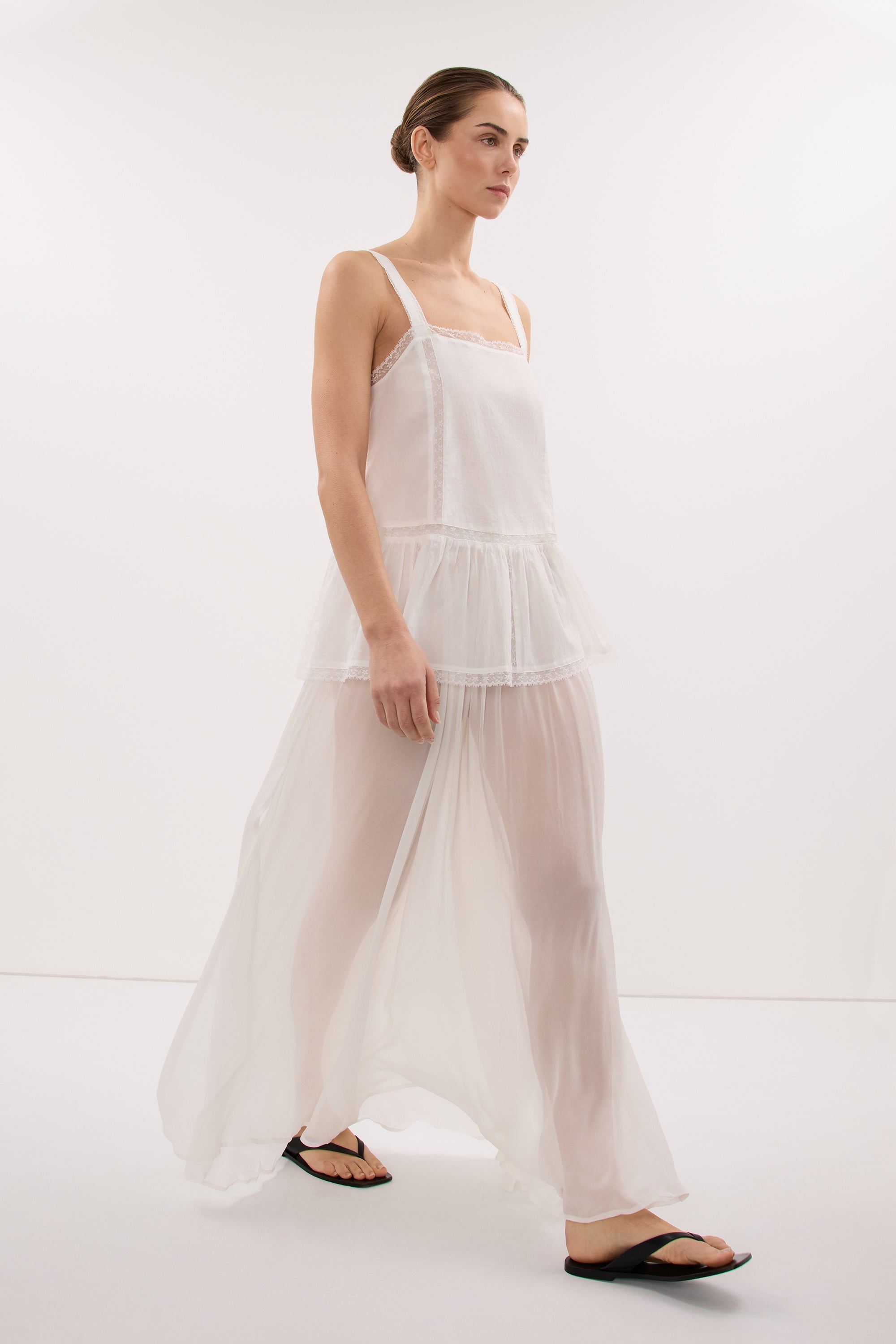 CORALIE OFF WHITE SHEER MIDI SKIRT