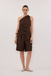 KAYLA BITTER CHOC LINEN BERMUDA SHORT