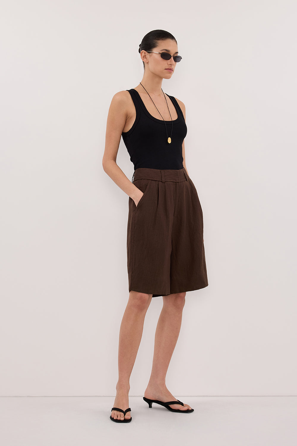 KAYLA BITTER CHOC LINEN BERMUDA SHORT Clothing DISSH Boutiques 