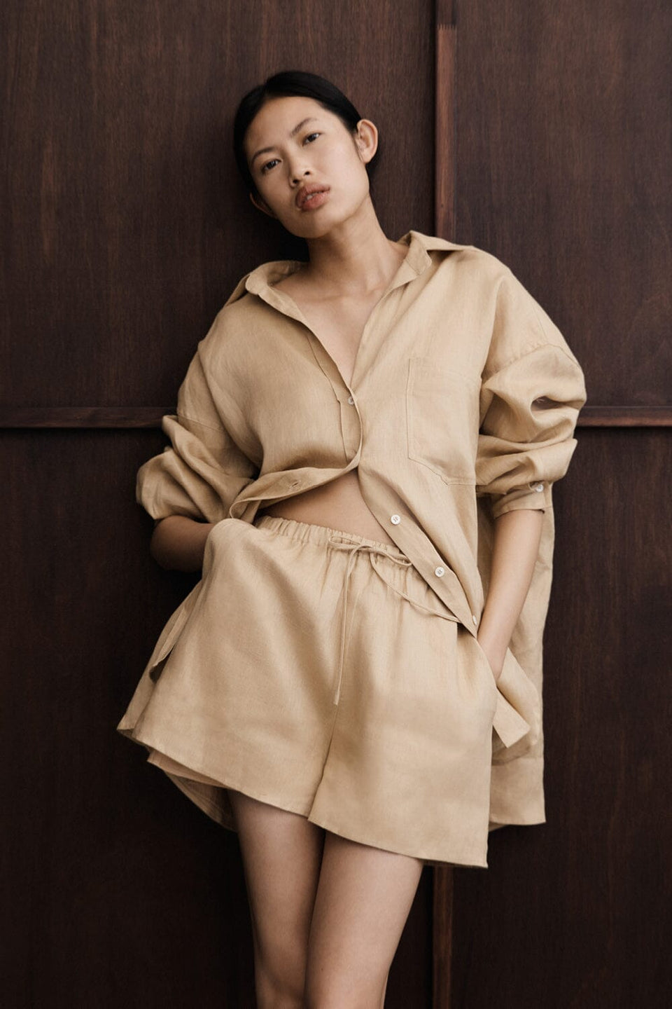 LUNE TAN LINEN SHORT Clothing DISSH Boutiques 