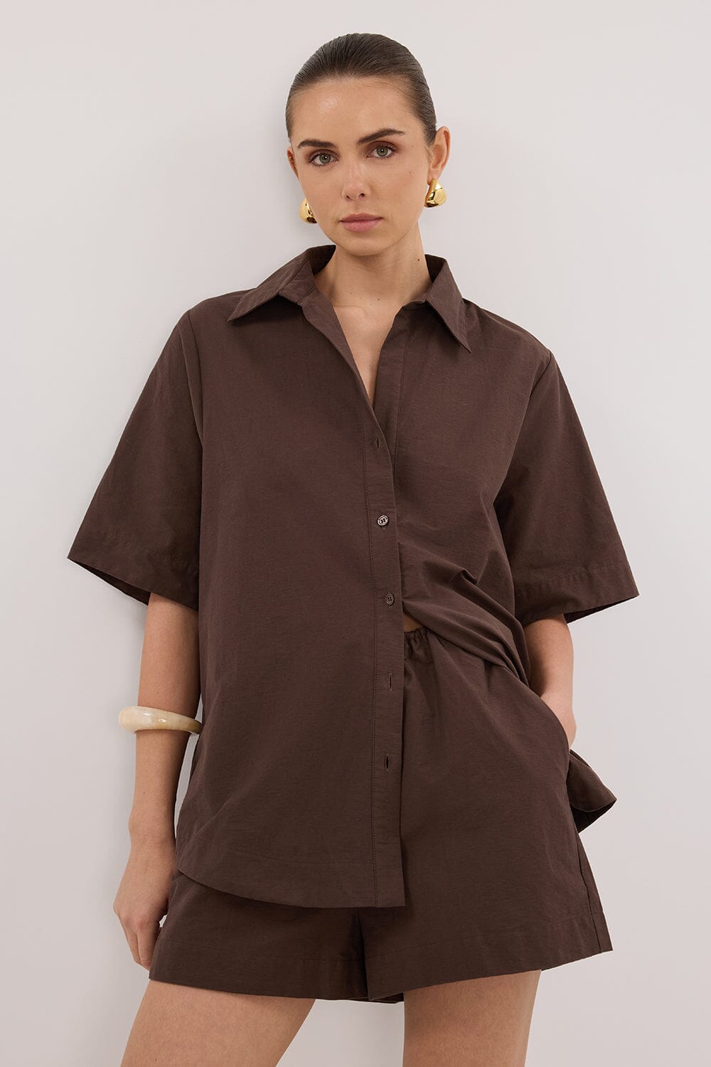 ELARA CHOCOLATE DRAWSTRING SHORT Clothing DISSH Boutiques 