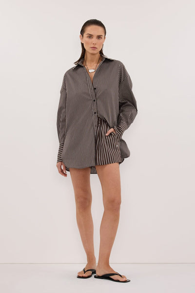 Stas wearing SABLE BITTER CHOC SILK BLEND SHORT