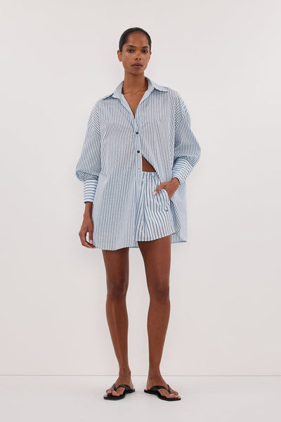 Kristen wearing SABLE ICE BLUE SILK BLEND SHORT