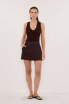EVIE BURNT CHOC LINEN SKORT