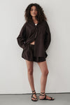 RHEA BURNT CHOC COTTON DRAWSTRING SHORT