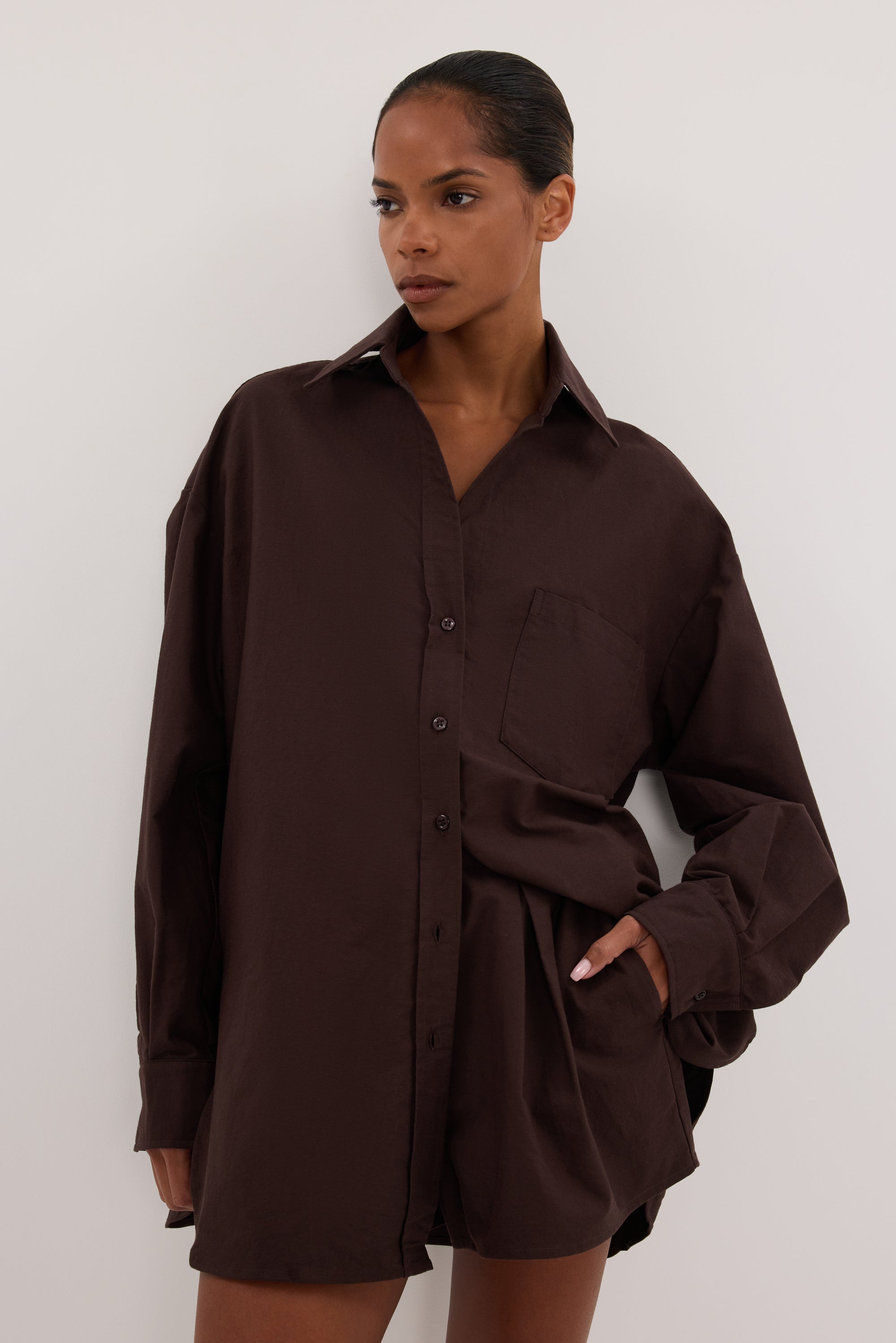 RHEA BURNT CHOC COTTON DRAWSTRING SHORT