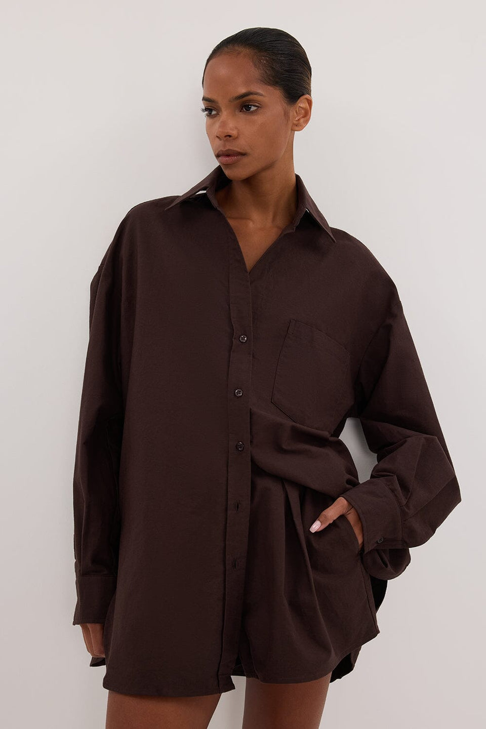 RHEA BURNT CHOC COTTON DRAWSTRING SHORT Clothing DISSH Boutiques 