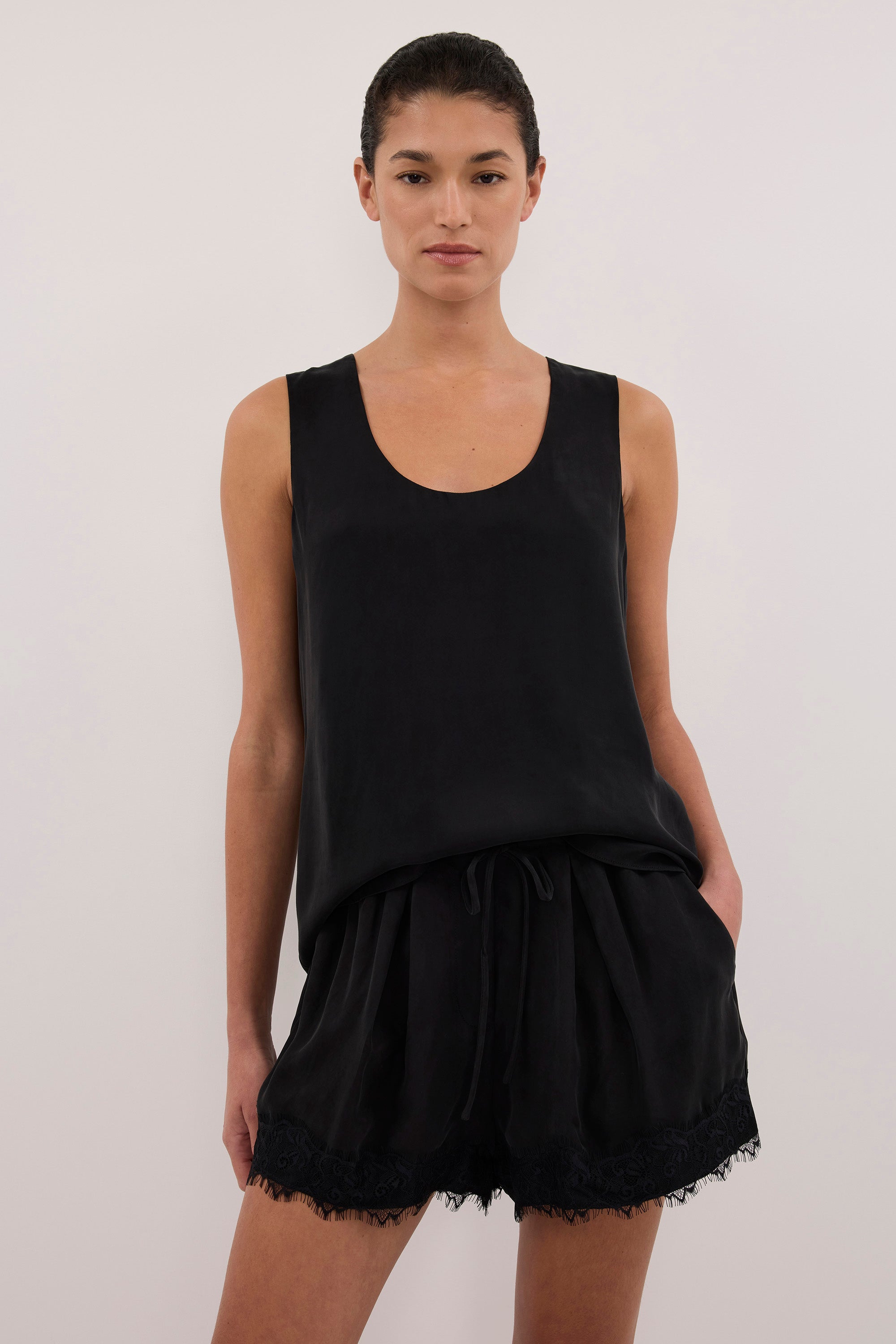 ANDREA BLACK CUPRO LACE SHORT