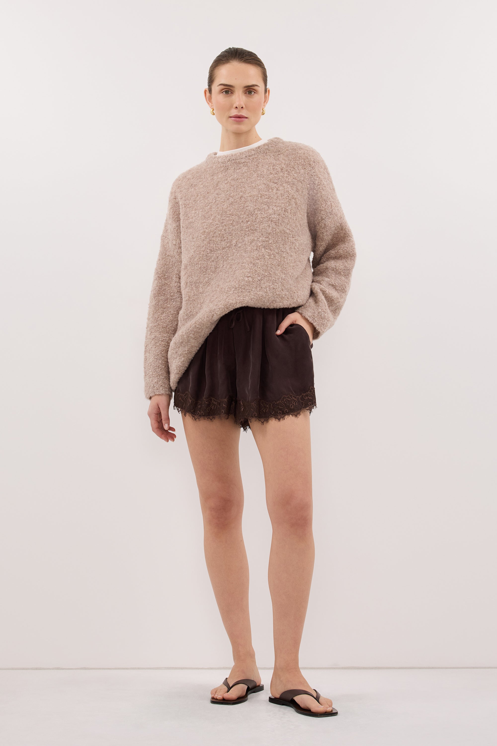 ANDREA PLUM CHOC CUPRO LACE SHORT