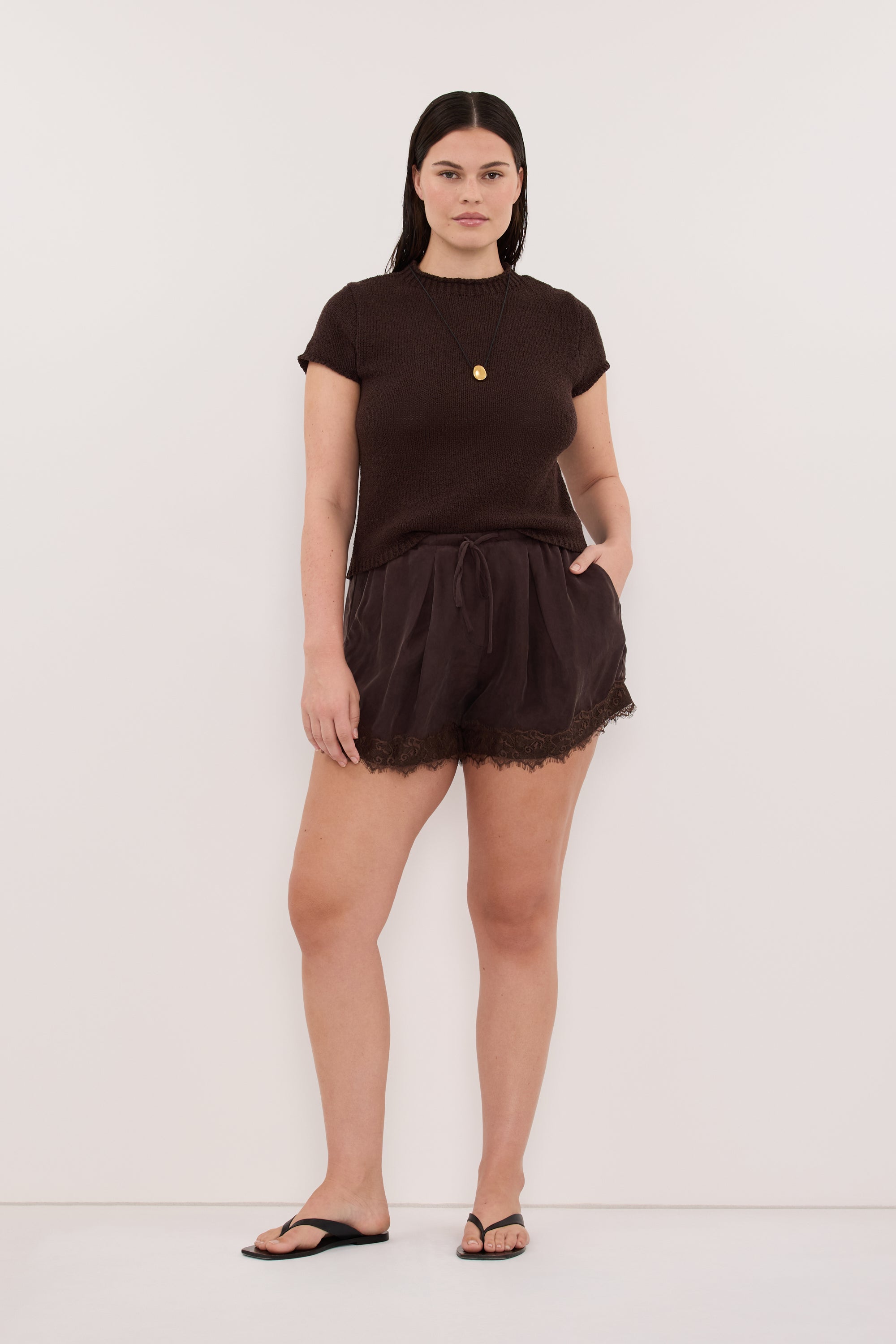 ANDREA PLUM CHOC CUPRO LACE SHORT