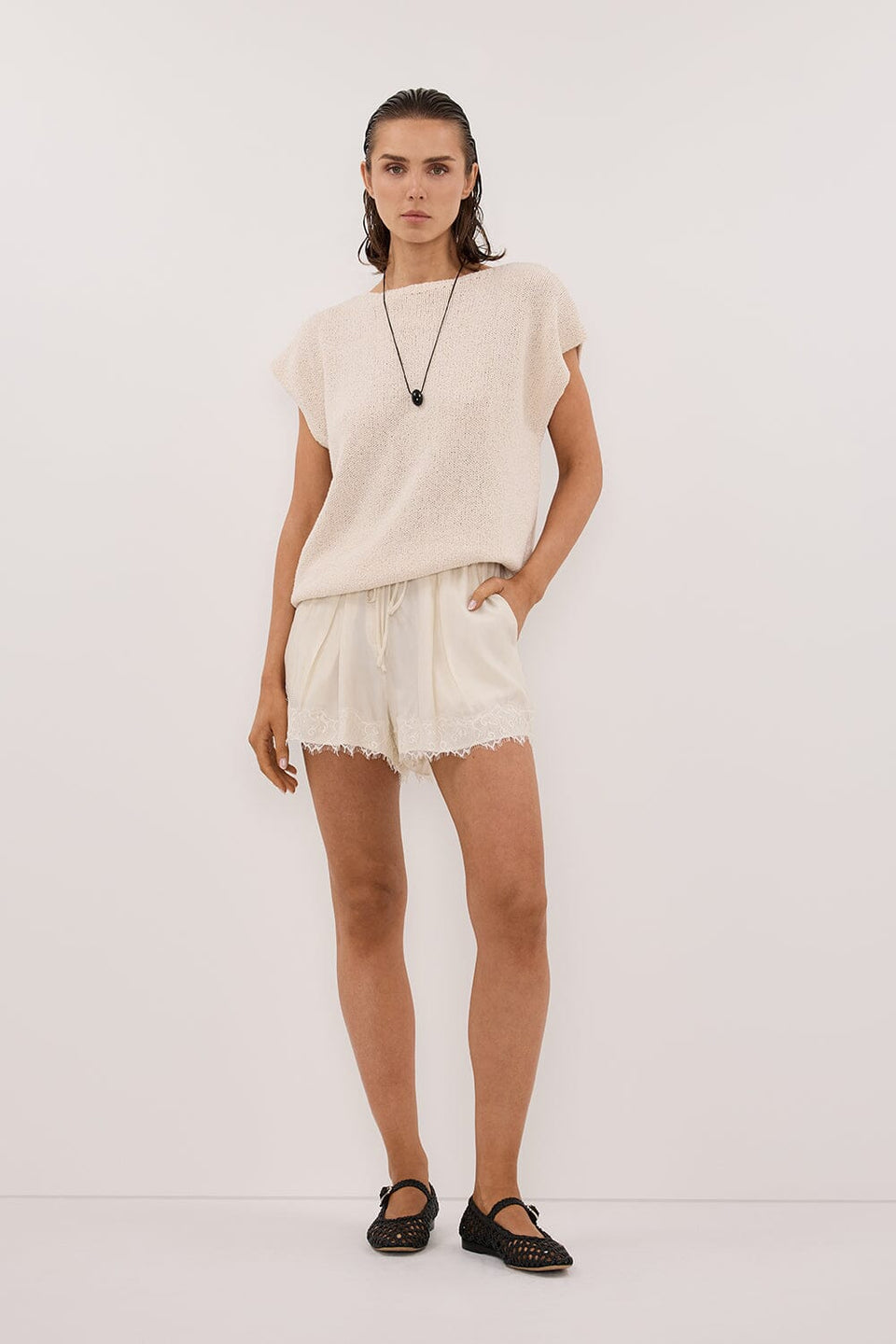 ANDREA SANDSTONE CUPRO LACE SHORT Clothing DISSH Boutiques 