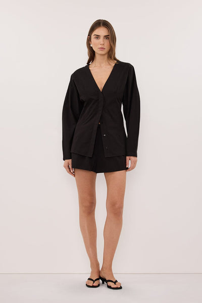 Stas wearing EDENA BLACK COTTON SHORT