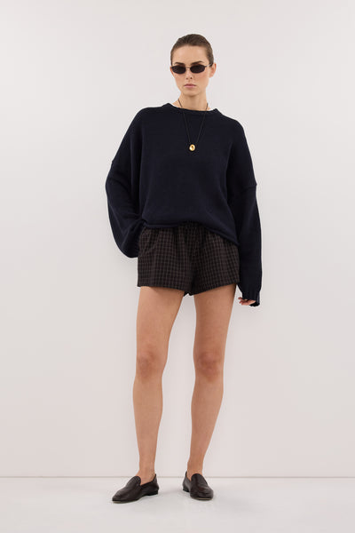 Stas wearing TOVA INK CHECK SHORT