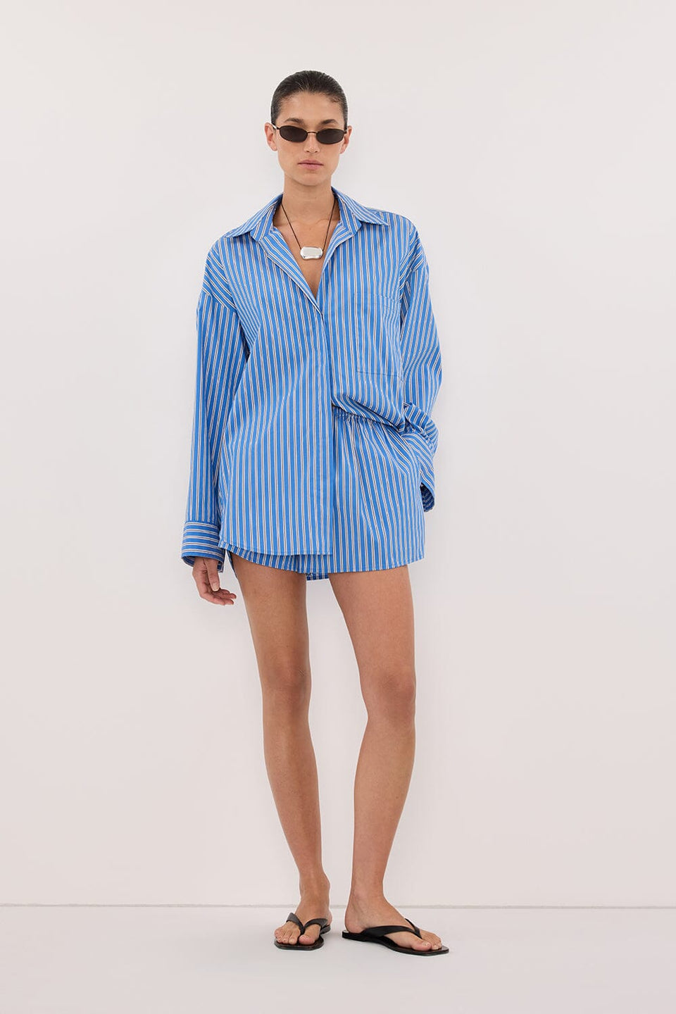MISHA AZURE BLUE STRIPE SHORT Clothing DISSH Boutiques 