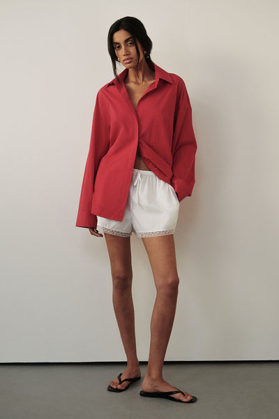 Anaya  wearing ROSIN WHITE LACE TRIM SHORT