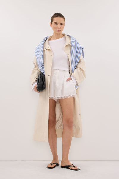 Stas wearing ROSIN WHITE LACE TRIM SHORT