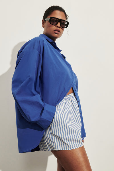 Amanda wearing TALISE BLUE STRIPE SHORT