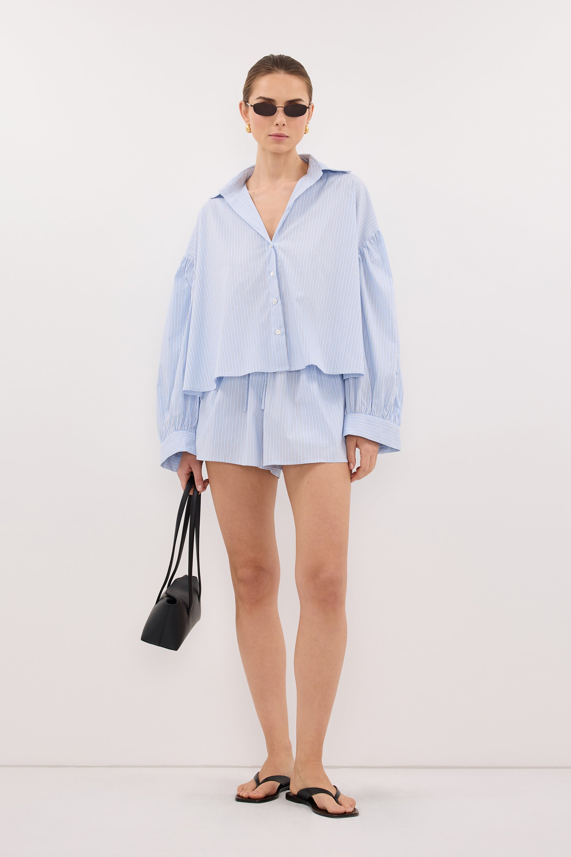 BERNICE BLUE STRIPE COTTON BLEND SHORT