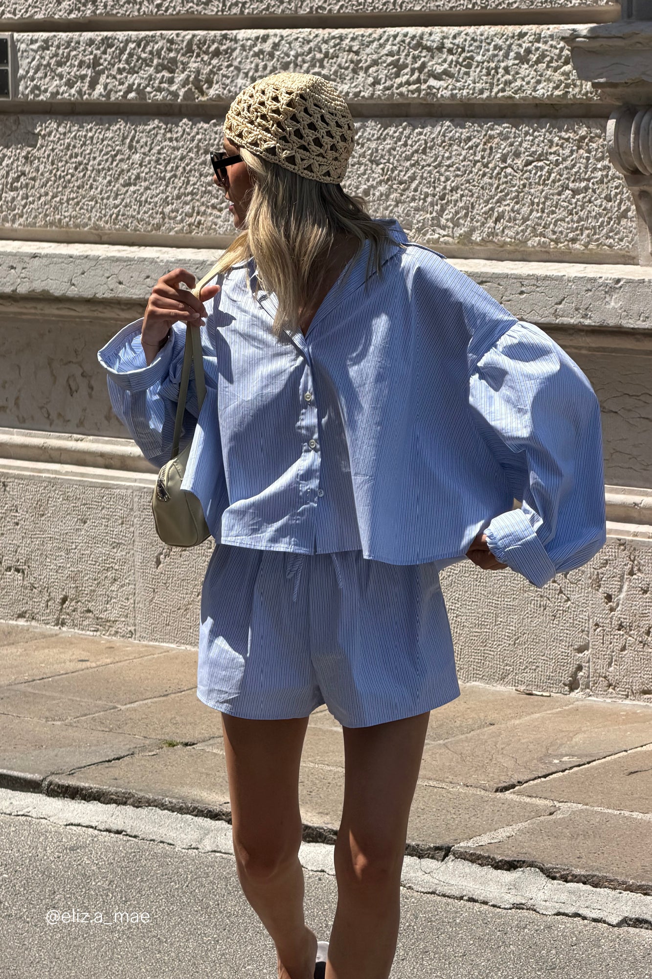 BERNICE BLUE STRIPE COTTON BLEND SHORT