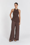 GINA CHOC LINEN ELASTIC WAIST PANT