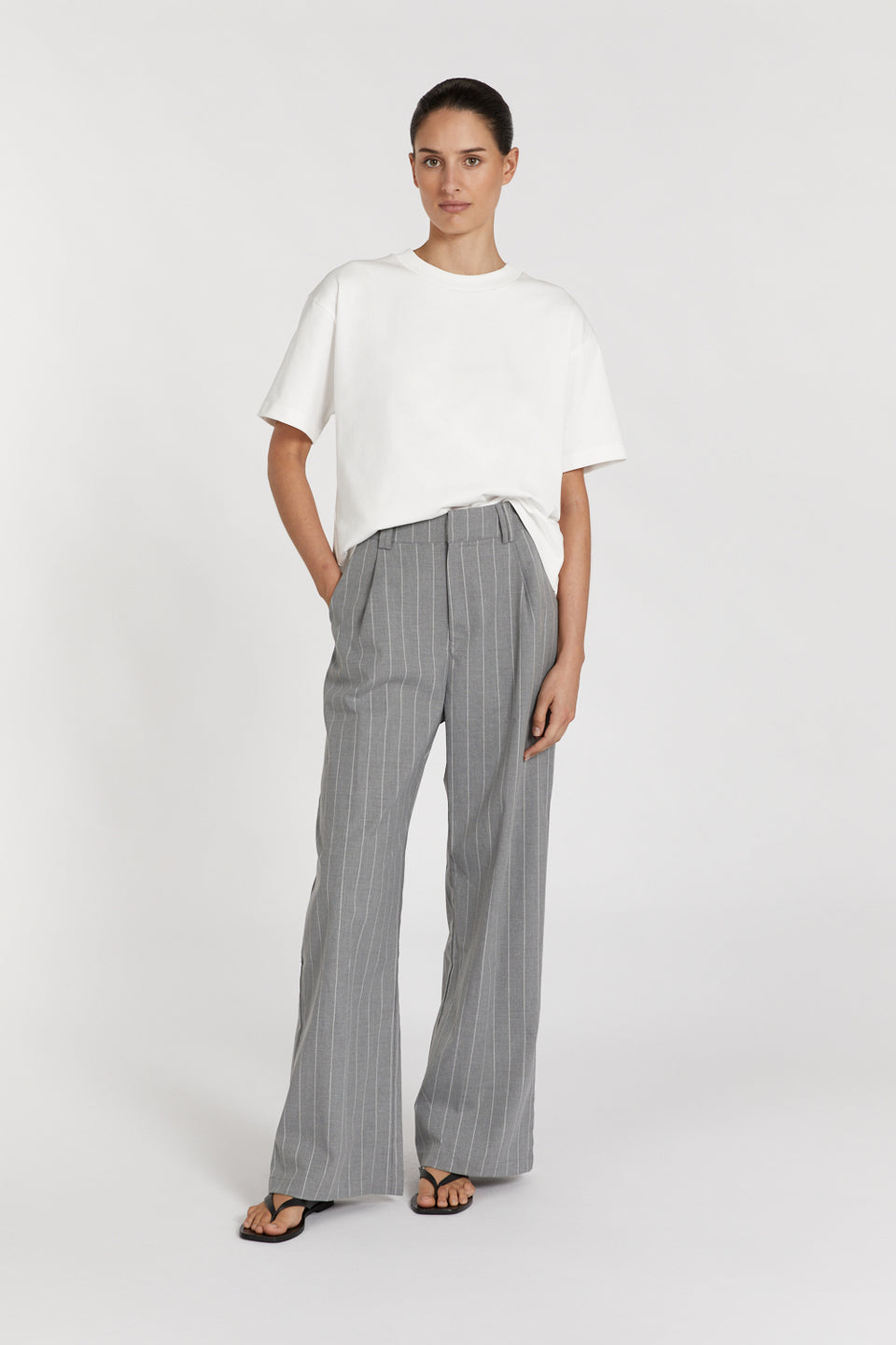 SANDER SILVER STRIPE PANT Clothing DISSH Boutiques 12 SILVER 