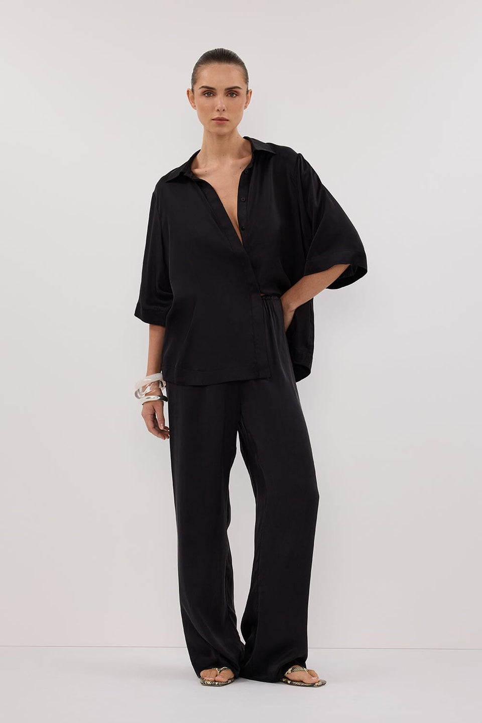 PERCY BLACK SILK PANT Clothing DISSH Boutiques 6 BLACK 