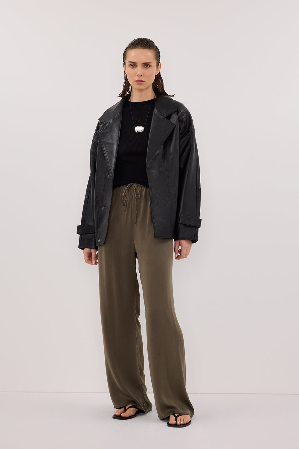 PERCY OLIVE SILK PANT Clothing DISSH Boutiques 
