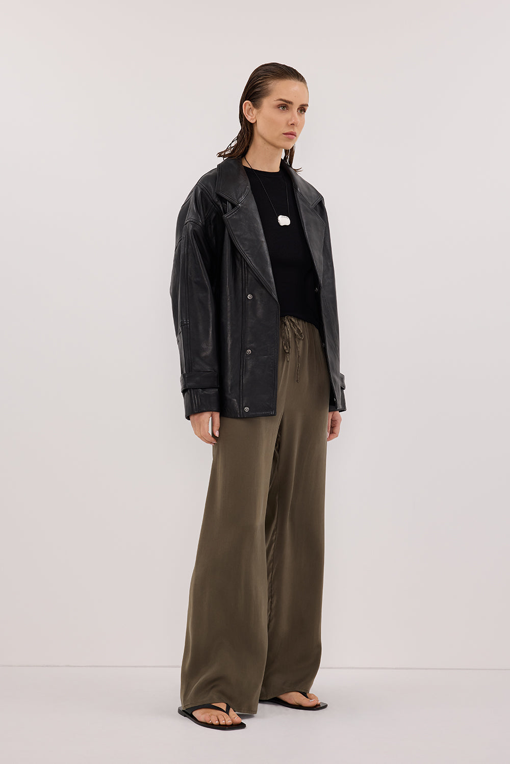 PERCY OLIVE SILK PANT Clothing DISSH Boutiques 
