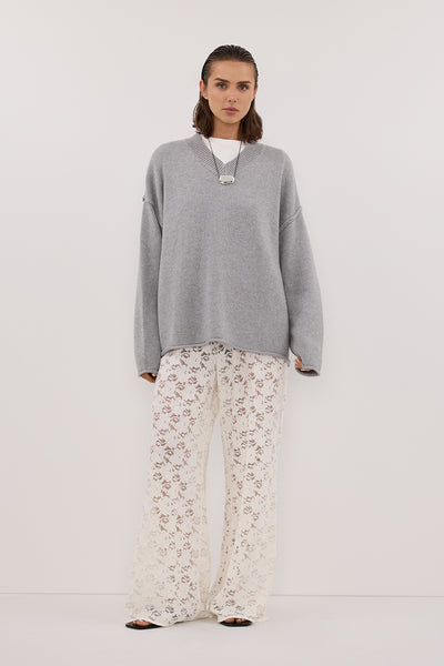Stas wearing LOULA WHITE LACE PANT